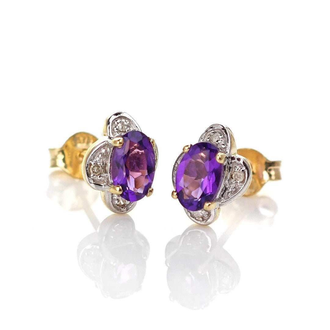 9ct Amethyst Earrings Gold Studs Natural Purple Gemstones 0.86ct