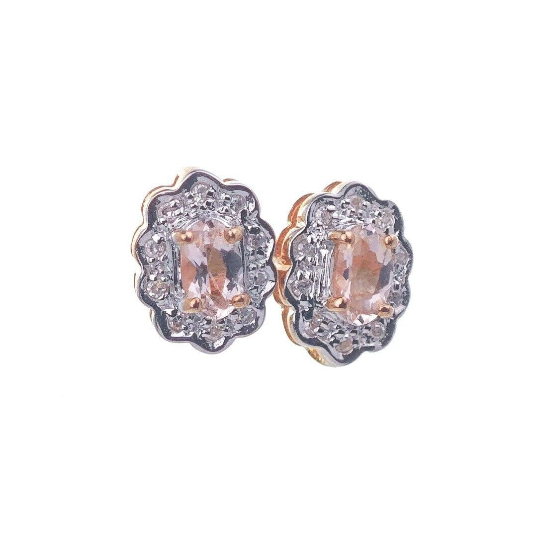 9ct Morganite Diamond Earrings Rose Gold Studs Natural Gemstones 0.28ct