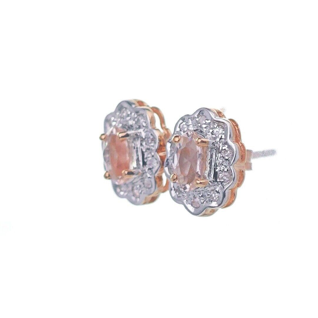 9ct Morganite Diamond Earrings Rose Gold Studs Natural Gemstones 0.28ct