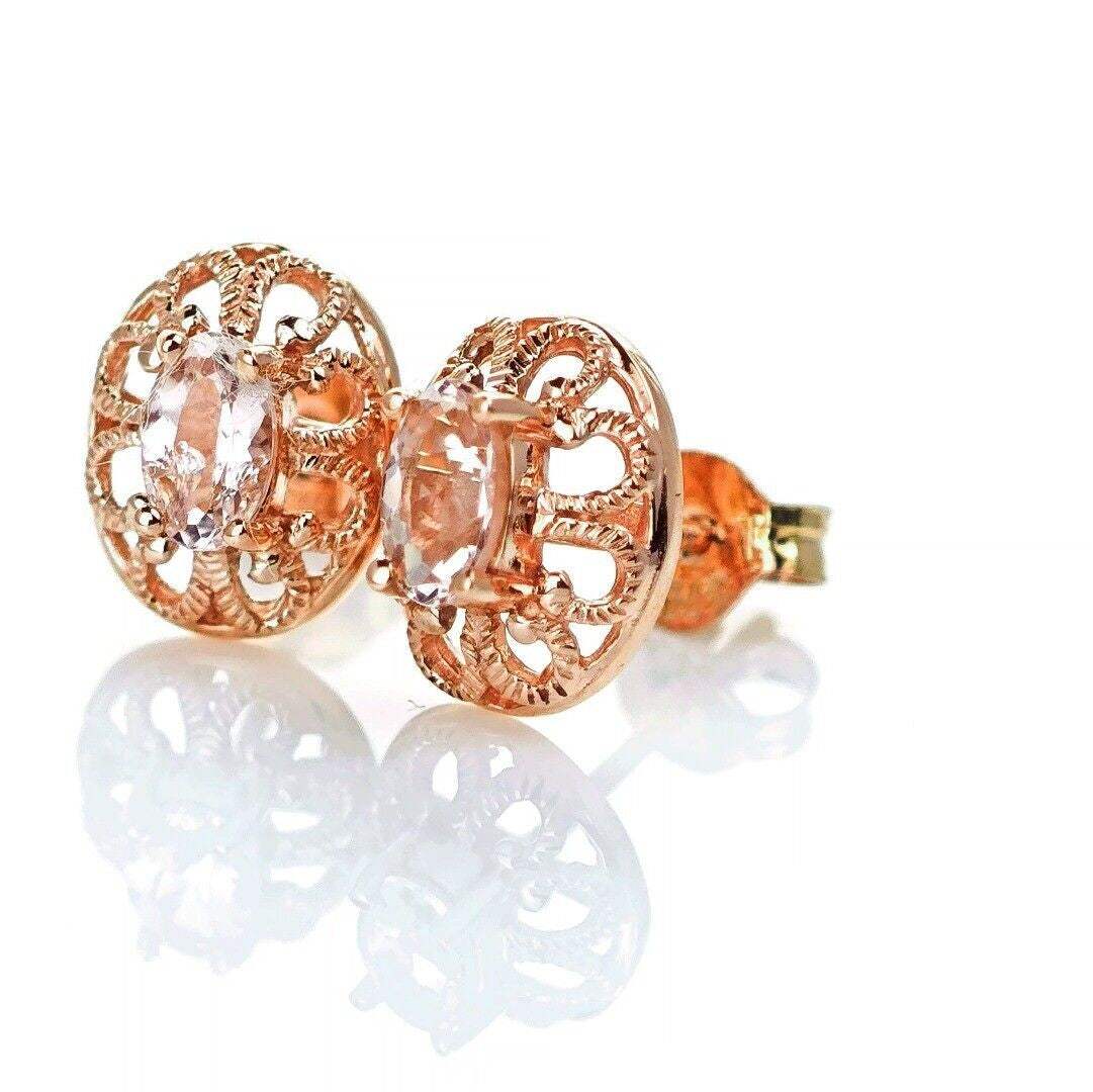 9ct Morganite Earrings Rose Gold Studs Natural Pink Gemstones 0.37ct