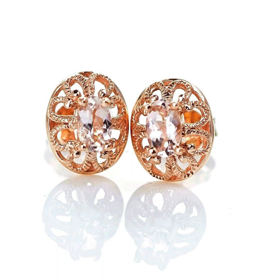 9ct Morganite Earrings Rose Gold Studs Natural Pink Gemstones 0.37ct