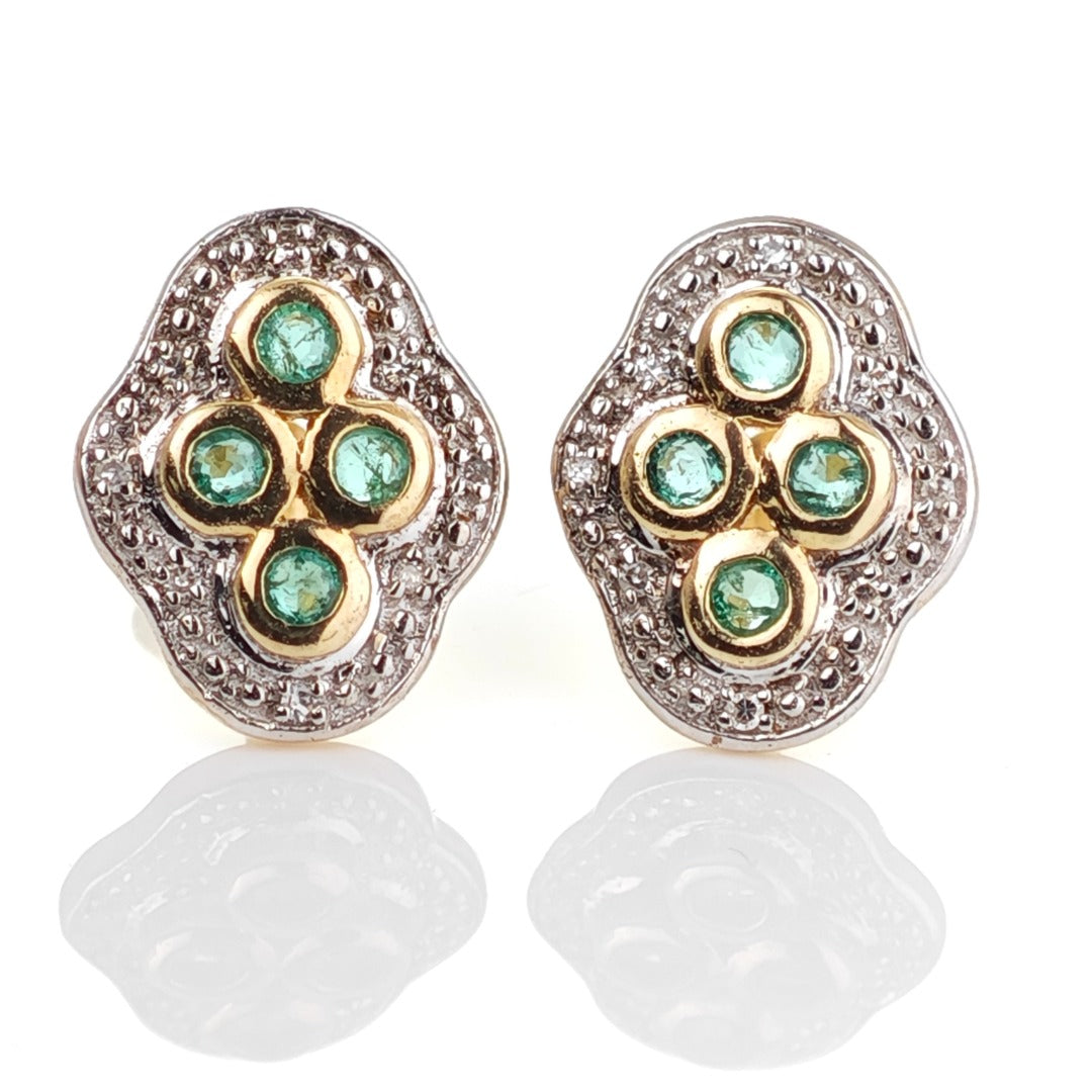 9ct Emerald Diamond Earrings Gold Studs Natural Gemstones 0.23ct