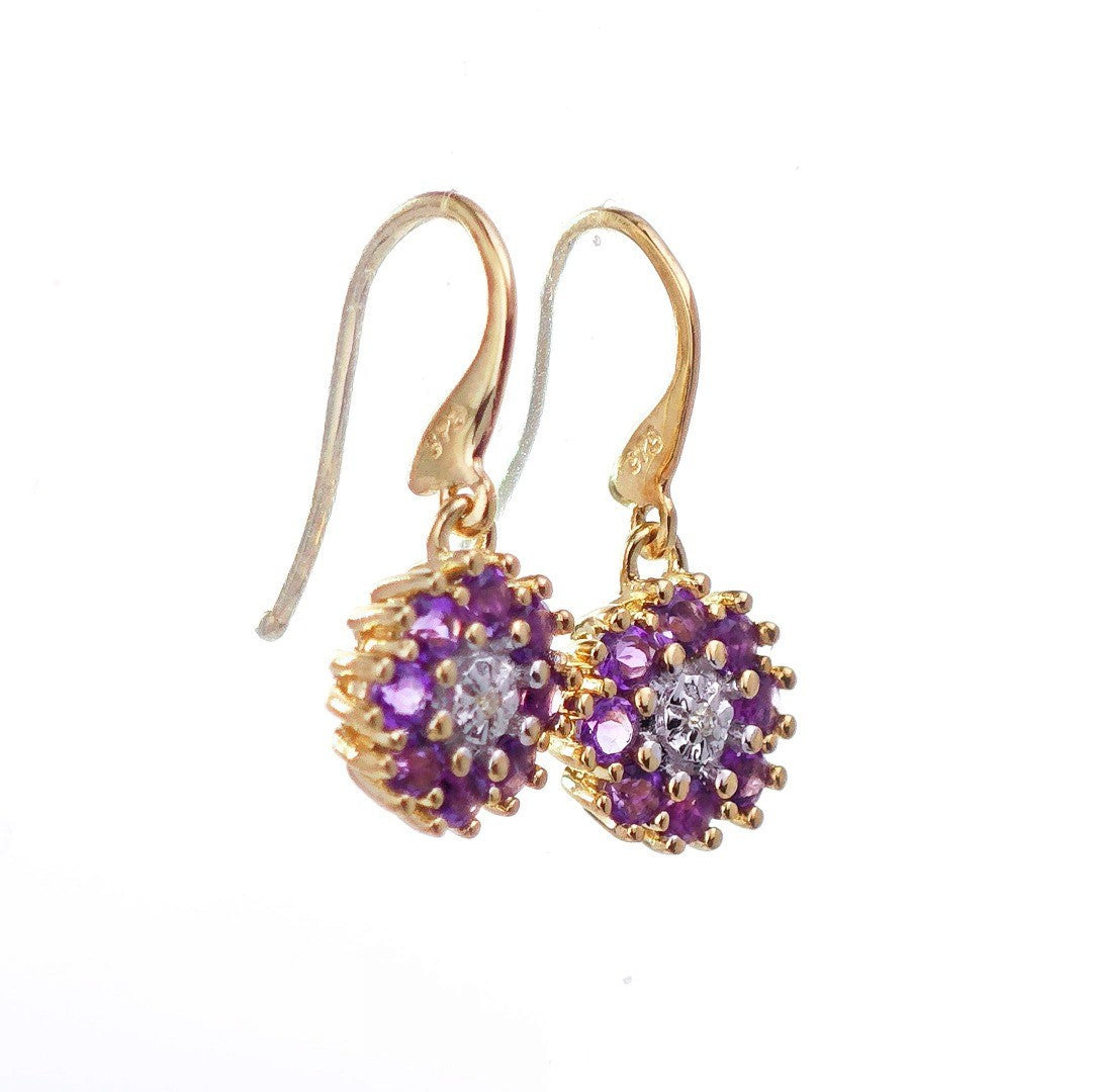 9ct Amethyst Diamond Earrings Gold Dangle Natural Gemstones 0.52ct