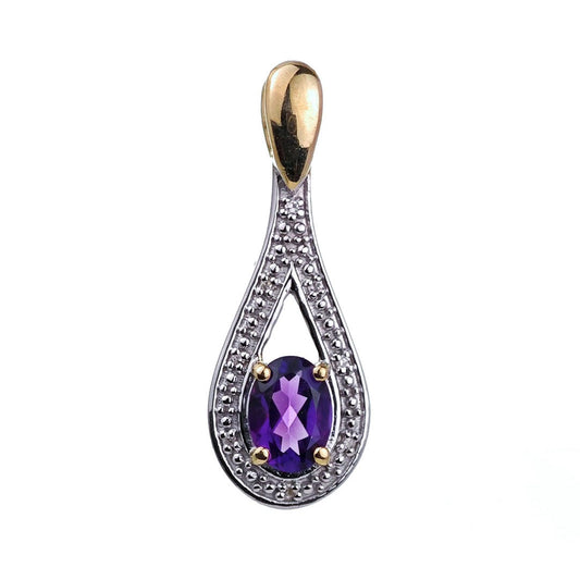 9ct Amethyst Necklace Diamond Yellow Gold 0.77ct Purple Oval Natural Gemstone