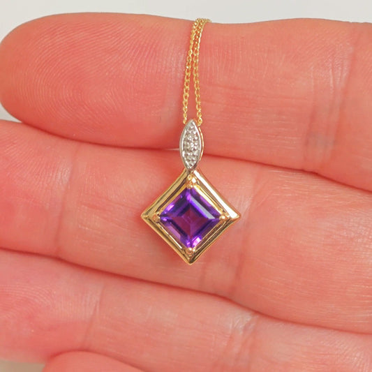 Amethyst Square Necklace in 9ct Gold