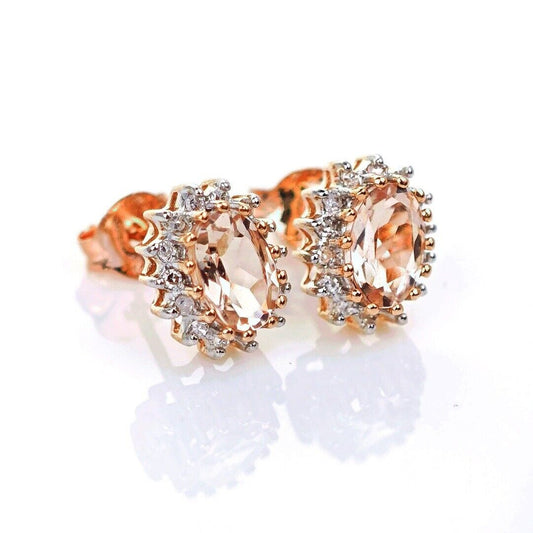 Morganite Diamond Stud Earrings in 9ct Rose Gold