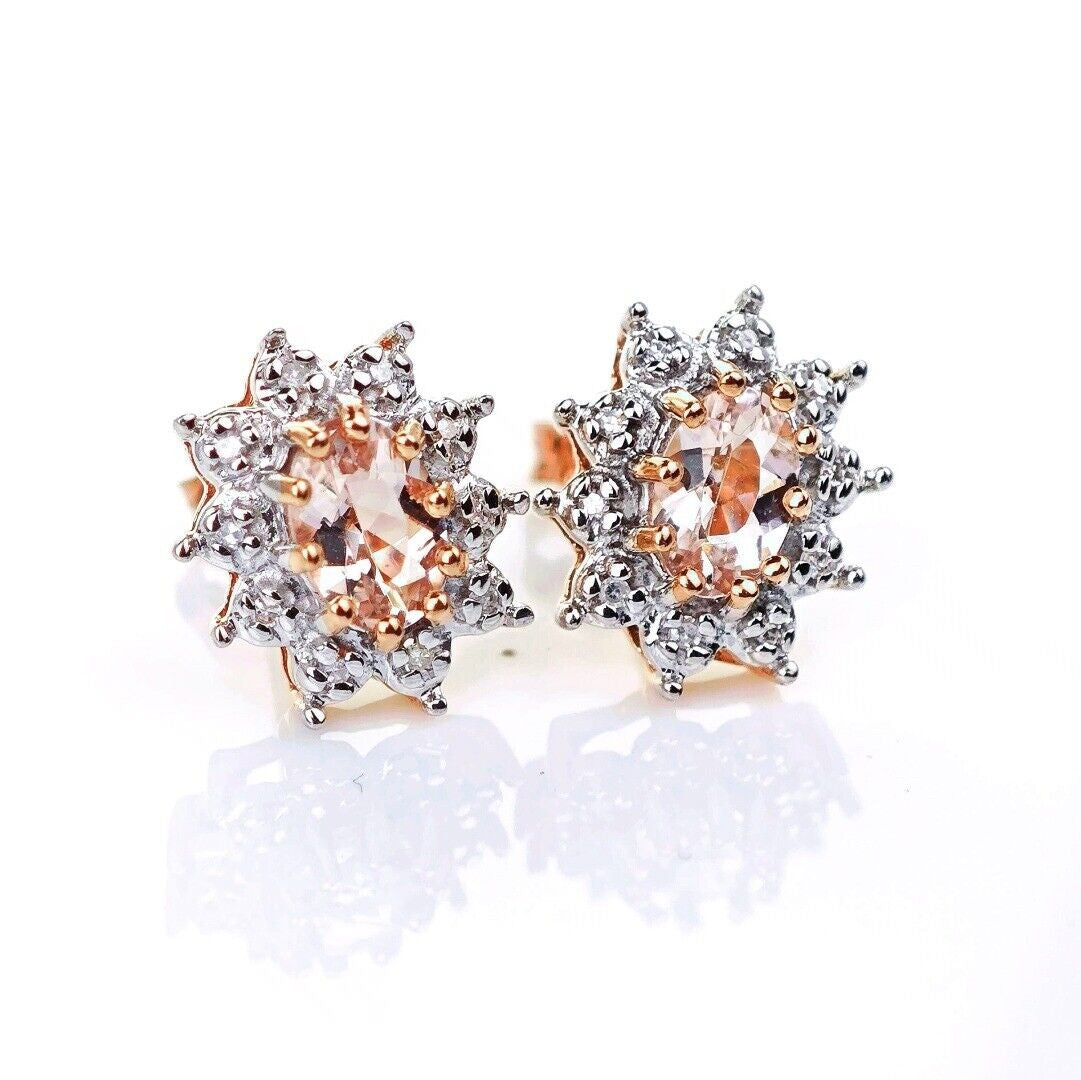 9ct Morganite Diamond Earrings Studs Rose Gold Pink 0.71 ct Natural Gemstone