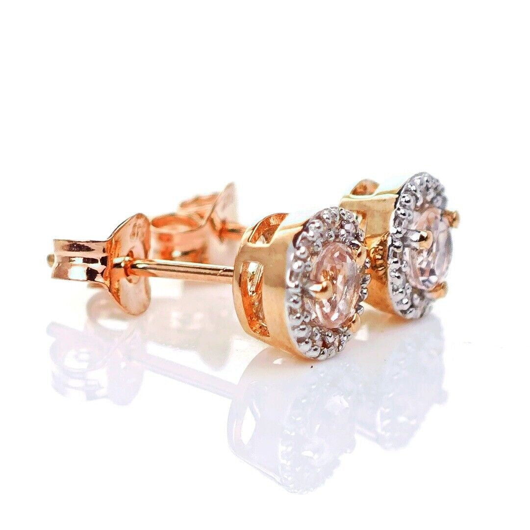 9ct Morganite Diamond Earrings Studs Rose Gold Pink 0.29 ct Natural Gemstone
