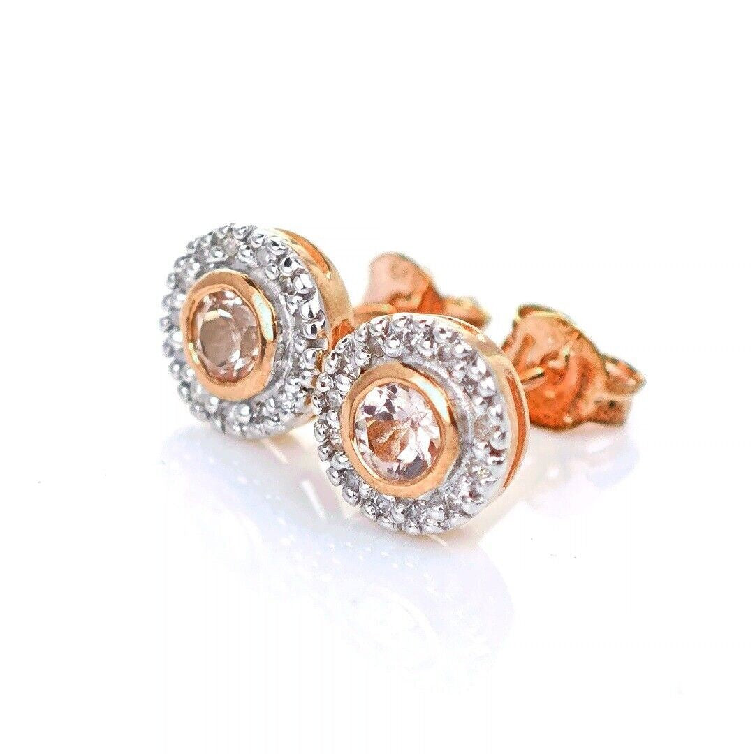 9ct Morganite Diamond Earrings Studs Rose Gold Pink 0.31 ct Natural Gemstone