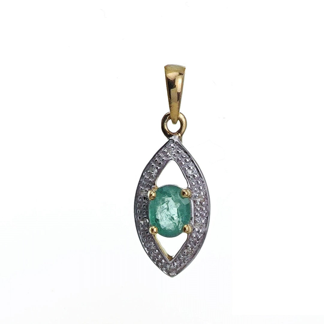 9ct Emerald Necklace Yellow Gold 0.39ct Green Oval Natural Gemstone