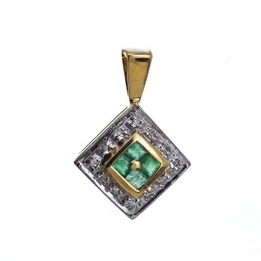9ct Emerald Diamond Necklace Yellow Gold 0.19ct Green Square Natural Gemstone