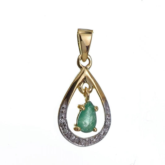 9ct Emerald Necklace Yellow Gold 0.25ct Green Pear Natural Gemstone