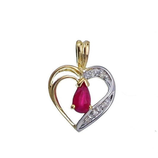 9ct Ruby Diamond Necklace Yellow Gold Heart 0.29ct Red Pear Natural Gemstone