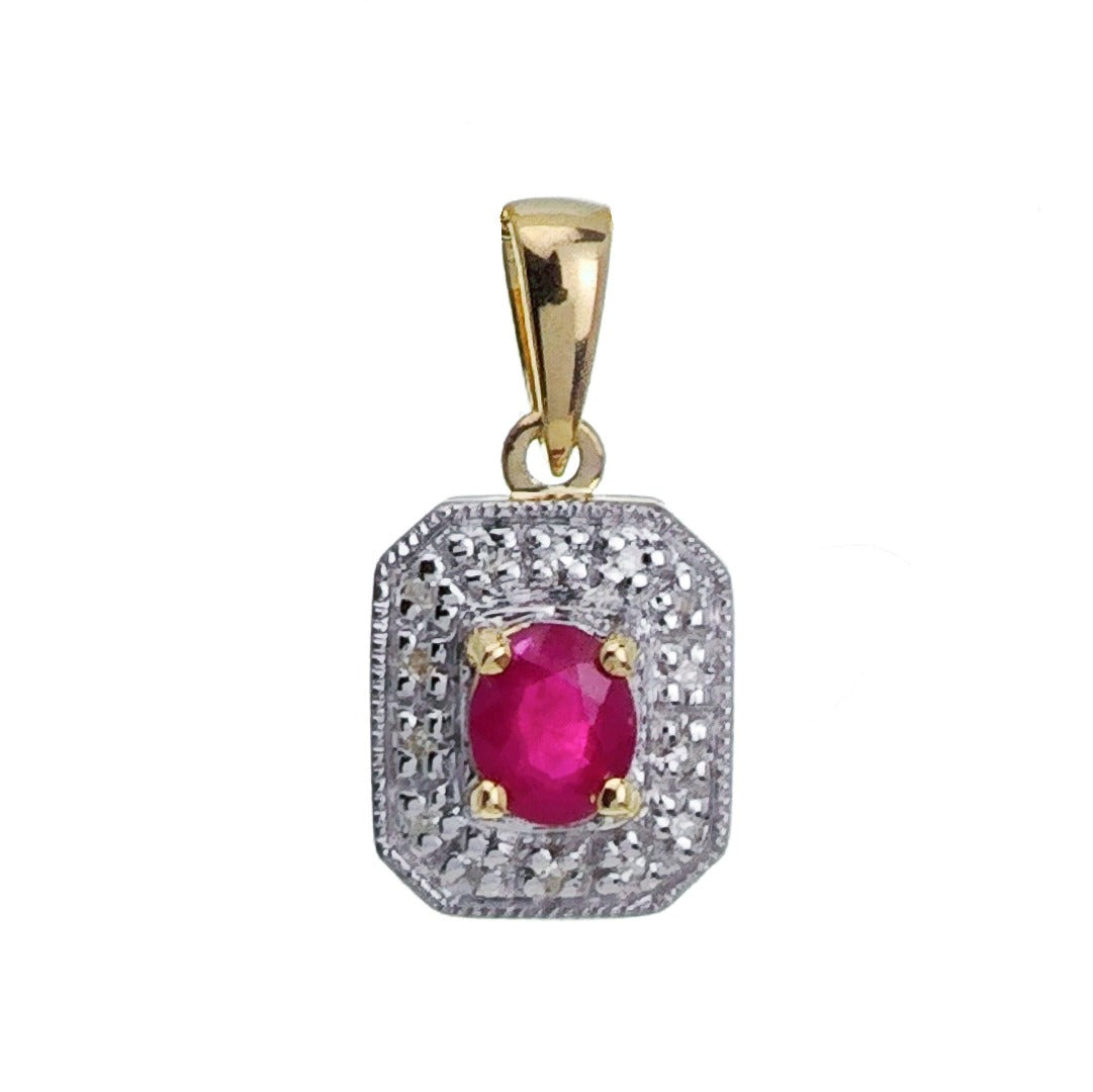 9ct Ruby Diamond Necklace Yellow Gold 0.5ct Red Oval Natural Gemstone