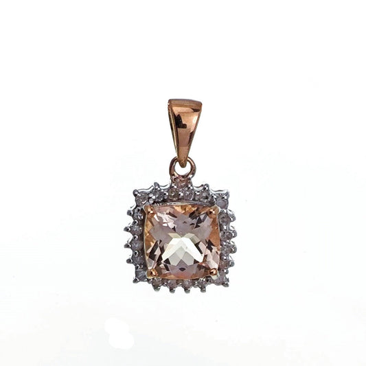 9ct Morganite Necklace Yellow Gold 0.81ct Pink cushion Natural Gemstone