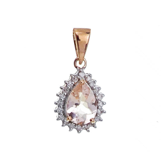 9ct Morganite Diamond Necklace Rose Gold Pink 0.26 ct Natural Gemstone