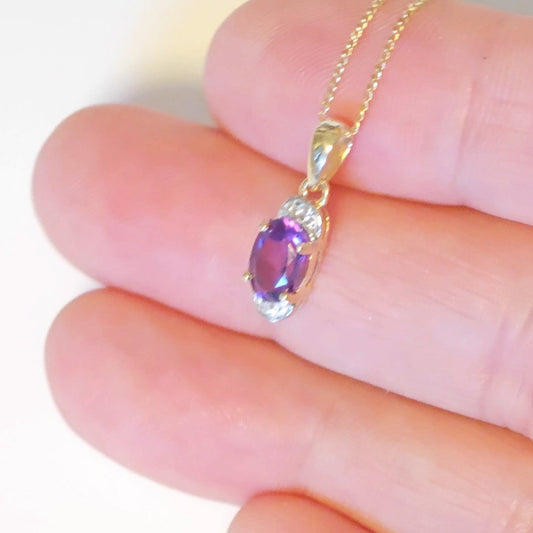 9ct Amethyst Necklace Yellow Gold 0.68ct Purple Oval Natural Gemstone