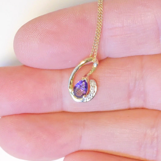 9ct Amethyst Necklace Yellow Gold 0.37ct Purple Pear Natural Gemstone