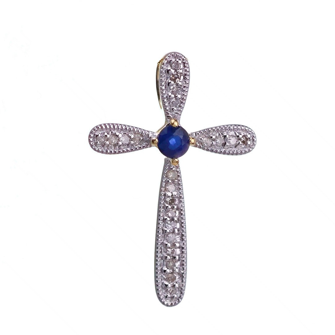 9ct Sapphire Necklace Yellow Gold 0.14ct Blue Round Natural Gemstone
