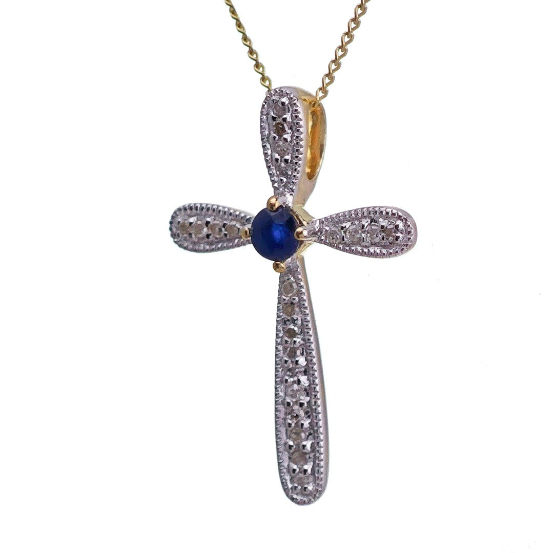 9ct Sapphire Necklace Yellow Gold 0.14ct Blue Round Natural Gemstone
