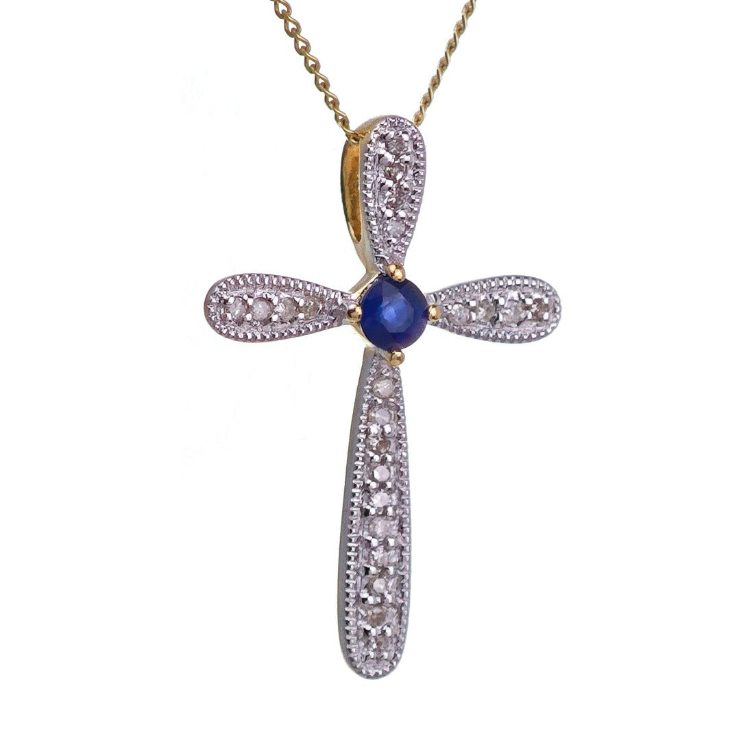 9ct Sapphire Necklace Yellow Gold 0.14ct Blue Round Natural Gemstone