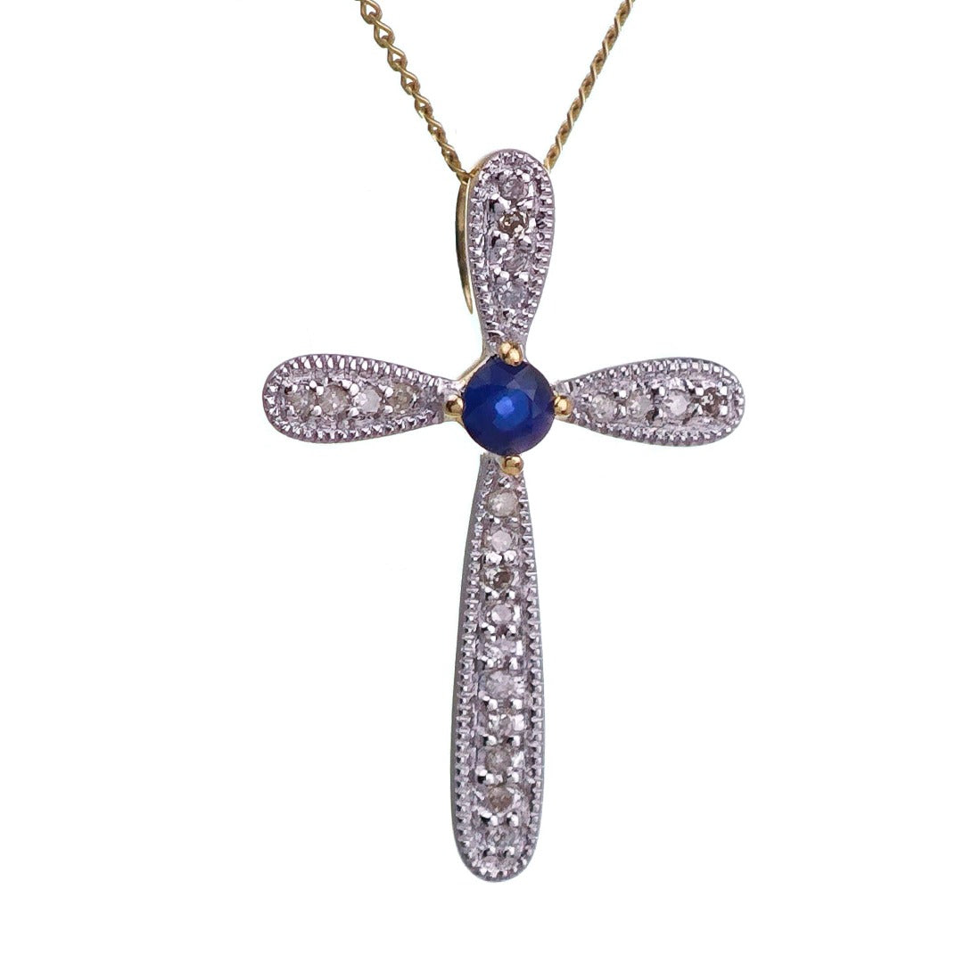 9ct Sapphire Necklace Yellow Gold 0.14ct Blue Round Natural Gemstone