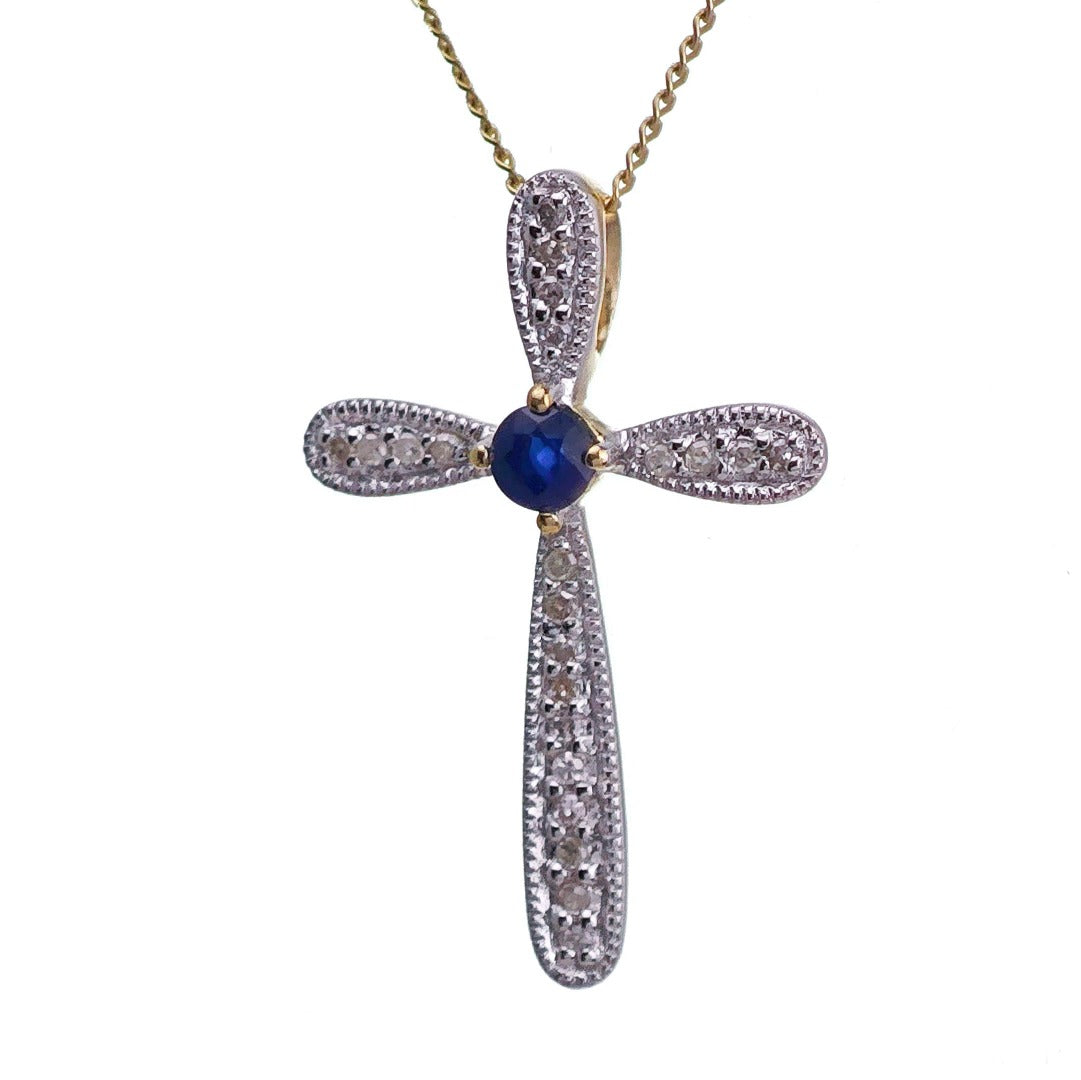 9ct Sapphire Necklace Yellow Gold 0.14ct Blue Round Natural Gemstone
