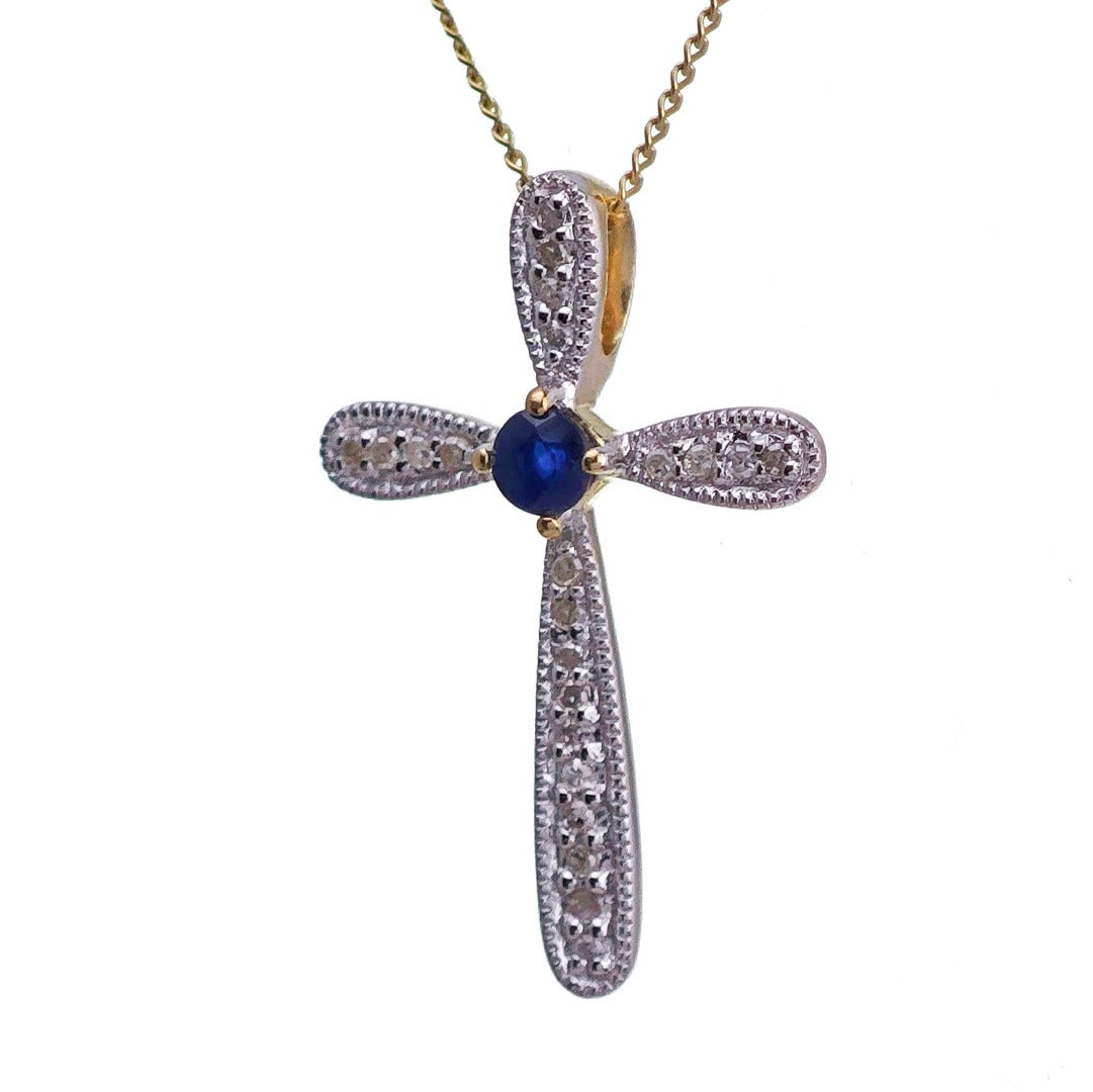 9ct Sapphire Necklace Yellow Gold 0.14ct Blue Round Natural Gemstone