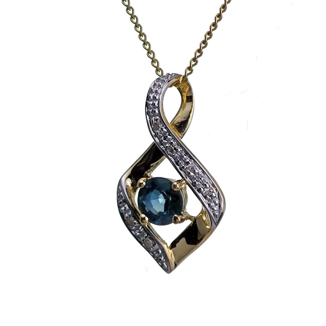 9ct Sapphire Necklace Yellow Gold 0.32ct Blue Round Natural Gemstone