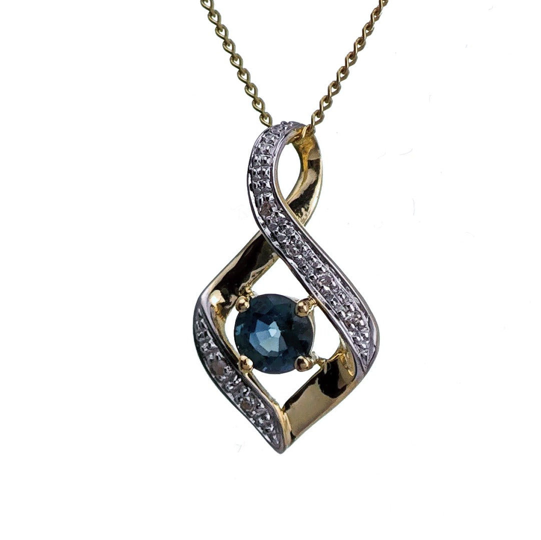 9ct Sapphire Necklace Yellow Gold 0.32ct Blue Round Natural Gemstone
