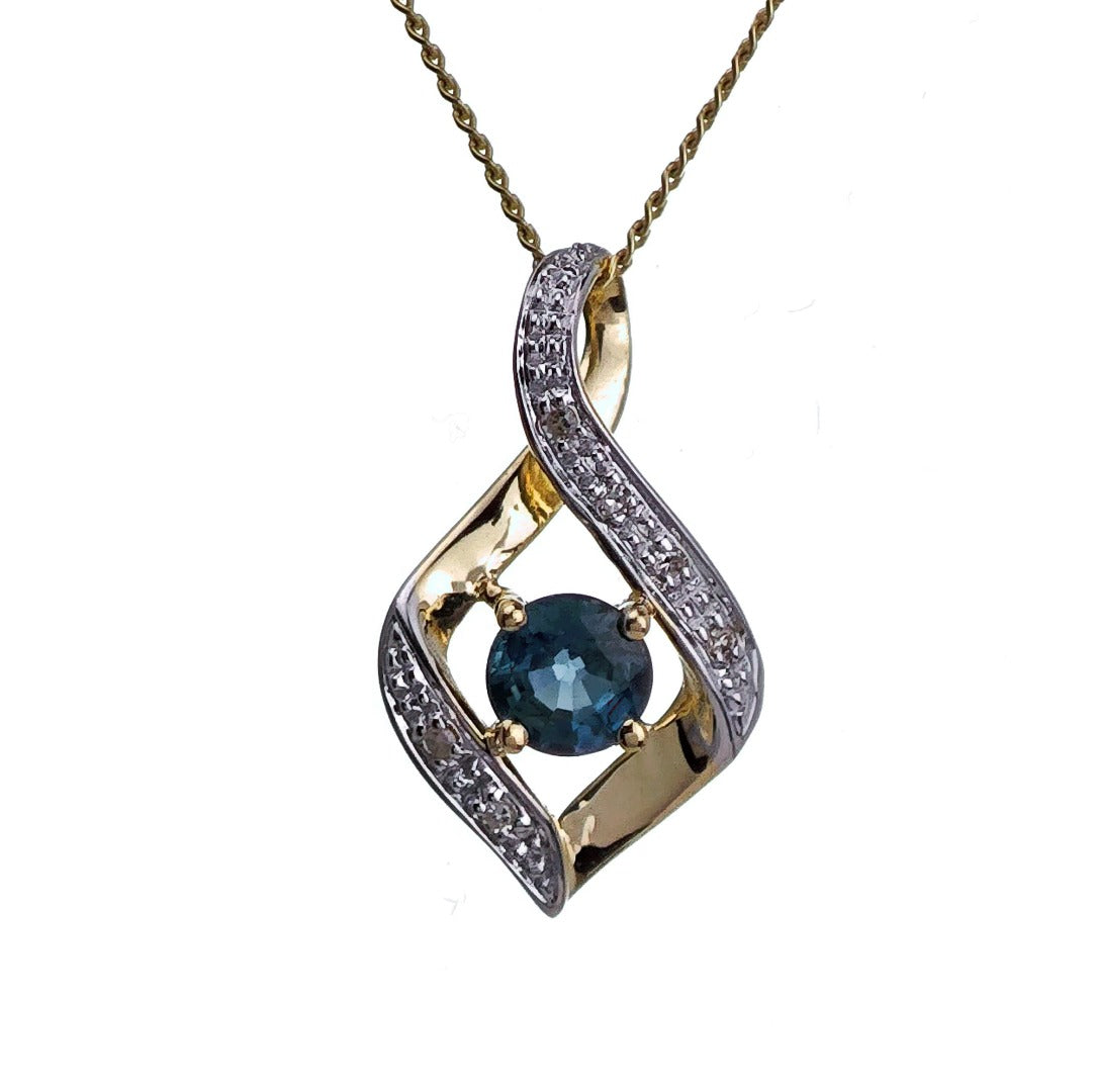 9ct Sapphire Necklace Yellow Gold 0.32ct Blue Round Natural Gemstone