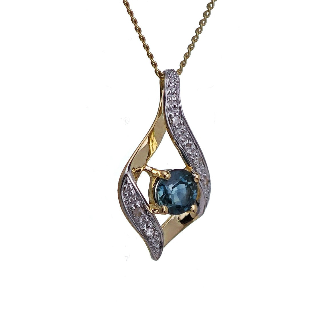 9ct Sapphire Necklace Yellow Gold 0.32ct Blue Round Natural Gemstone
