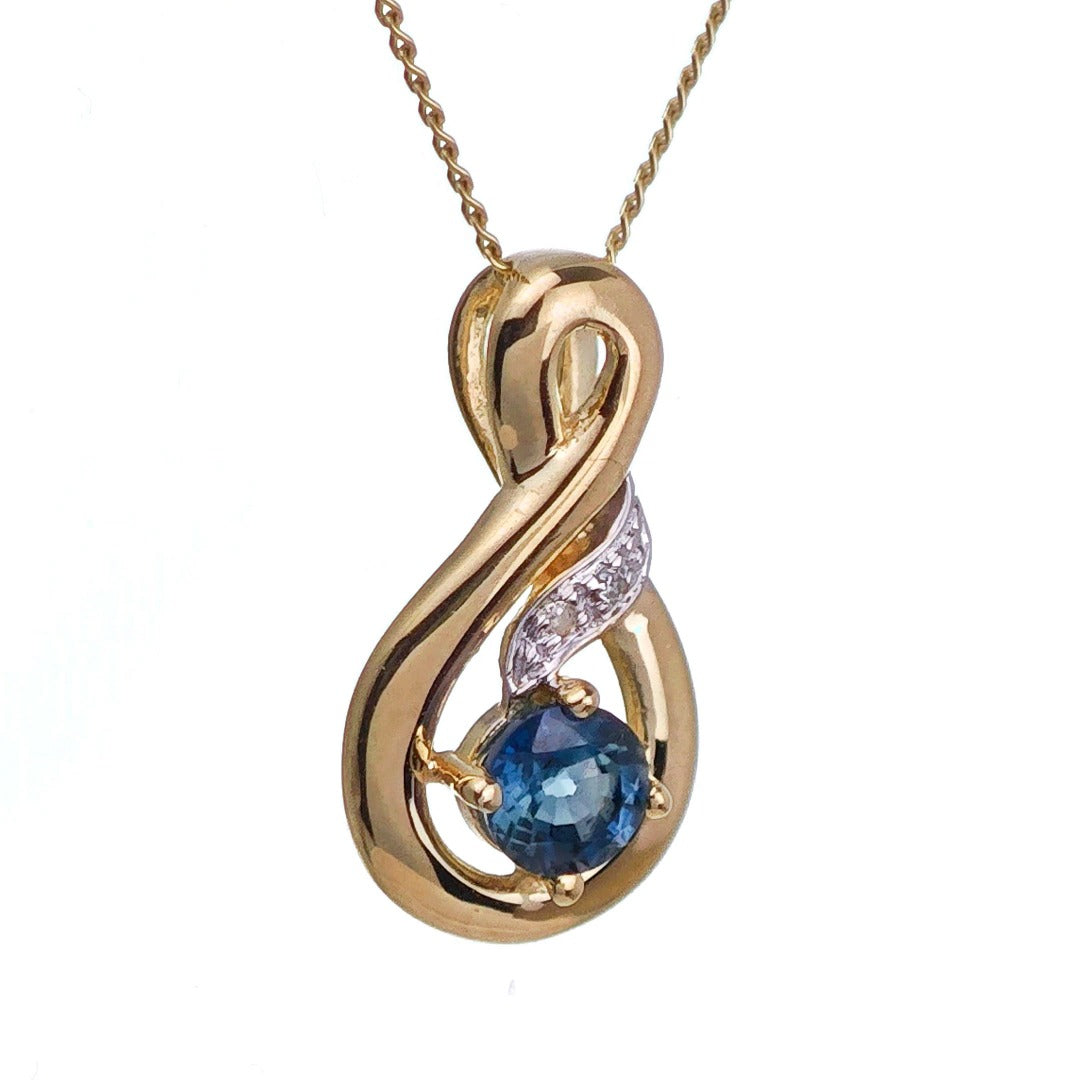 9ct Sapphire Necklace Yellow Gold 0.32ct Blue Round Natural Gemstone