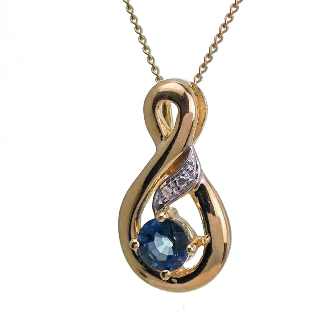 9ct Sapphire Necklace Yellow Gold 0.32ct Blue Round Natural Gemstone