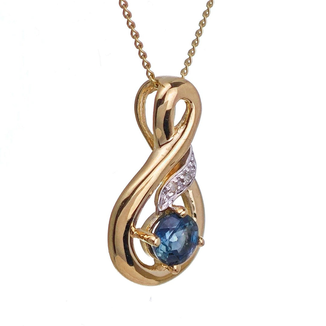 9ct Sapphire Necklace Yellow Gold 0.32ct Blue Round Natural Gemstone