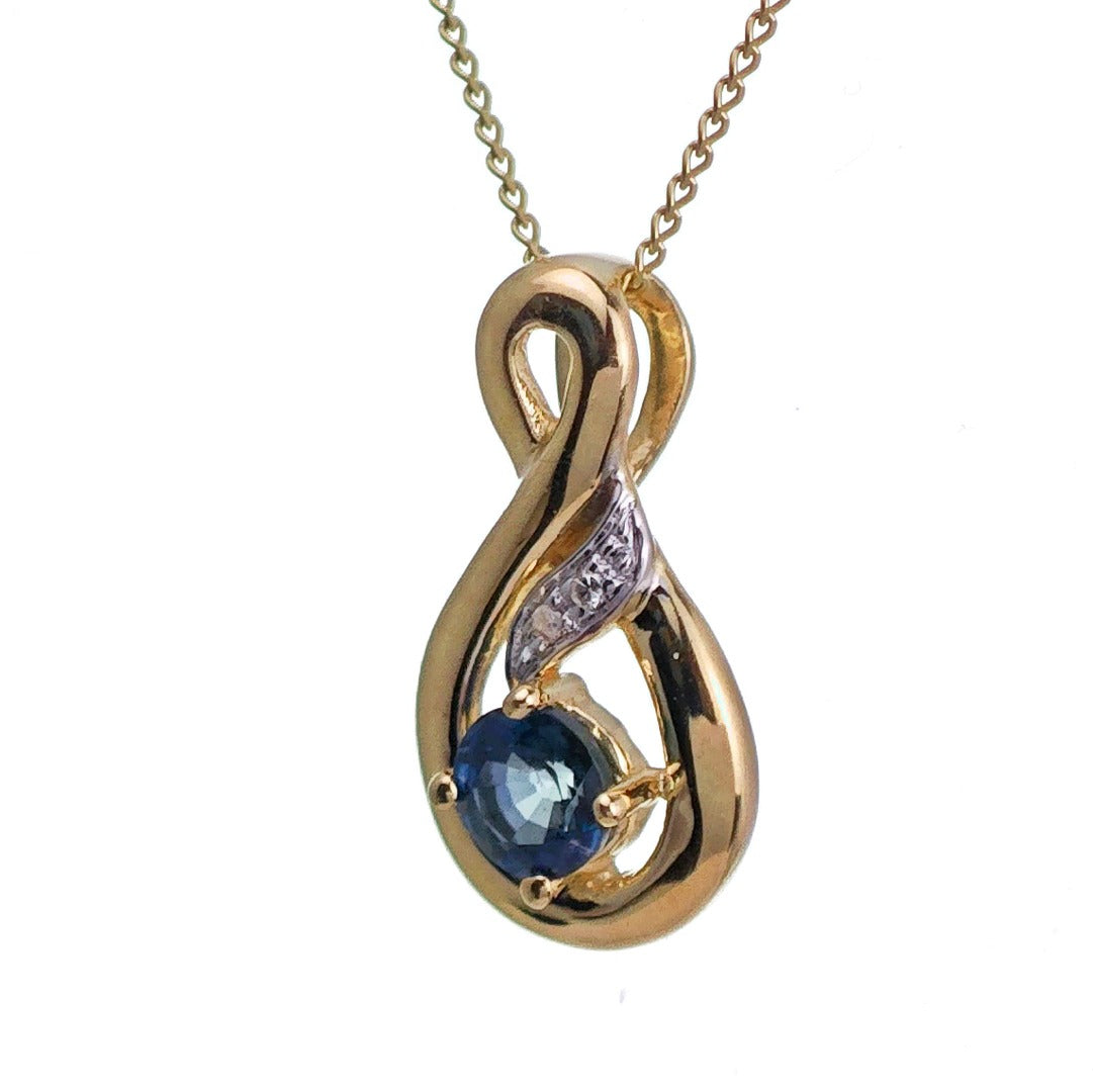 9ct Sapphire Necklace Yellow Gold 0.32ct Blue Round Natural Gemstone