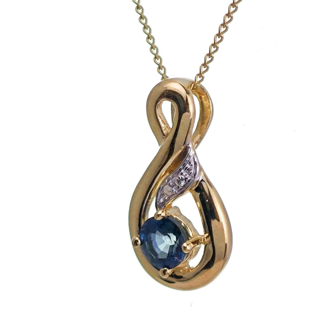 9ct Sapphire Necklace Yellow Gold 0.32ct Blue Round Natural Gemstone