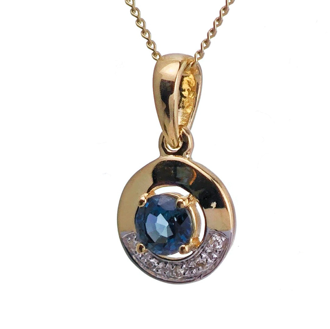 9ct Sapphire Necklace Yellow Gold 0.32ct Blue Round Natural Gemstone
