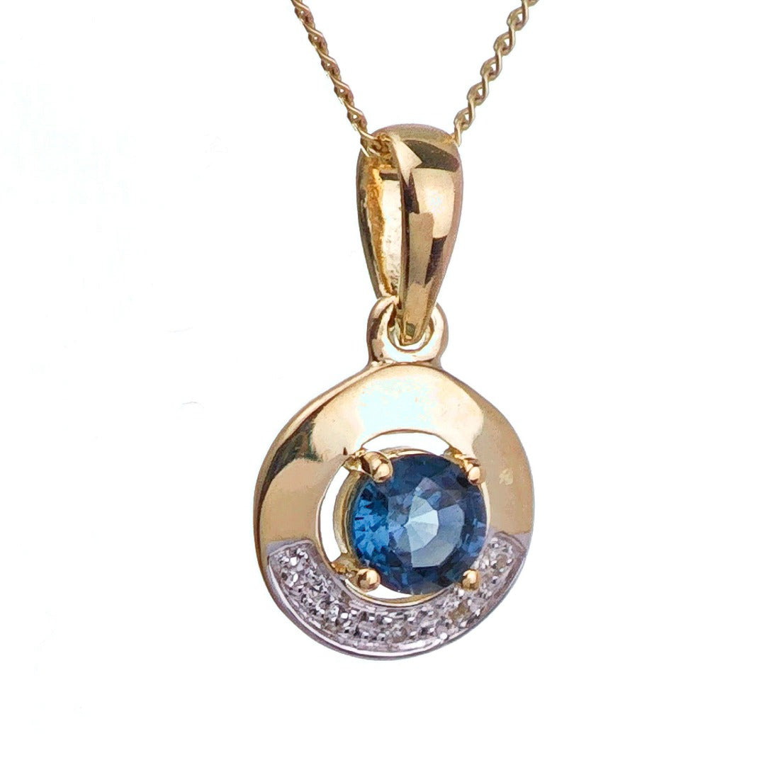 9ct Sapphire Necklace Yellow Gold 0.32ct Blue Round Natural Gemstone