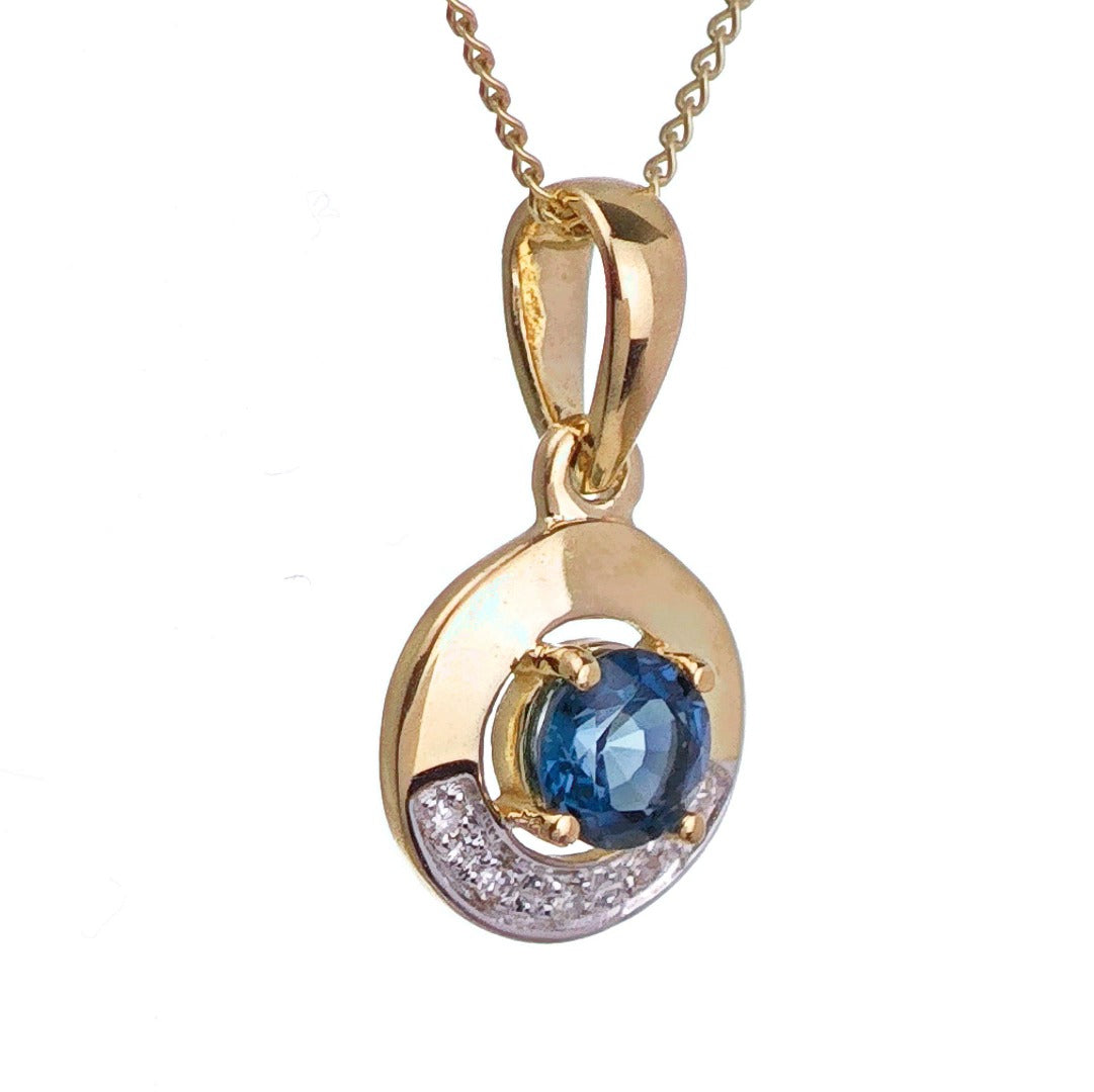 9ct Sapphire Necklace Yellow Gold 0.32ct Blue Round Natural Gemstone