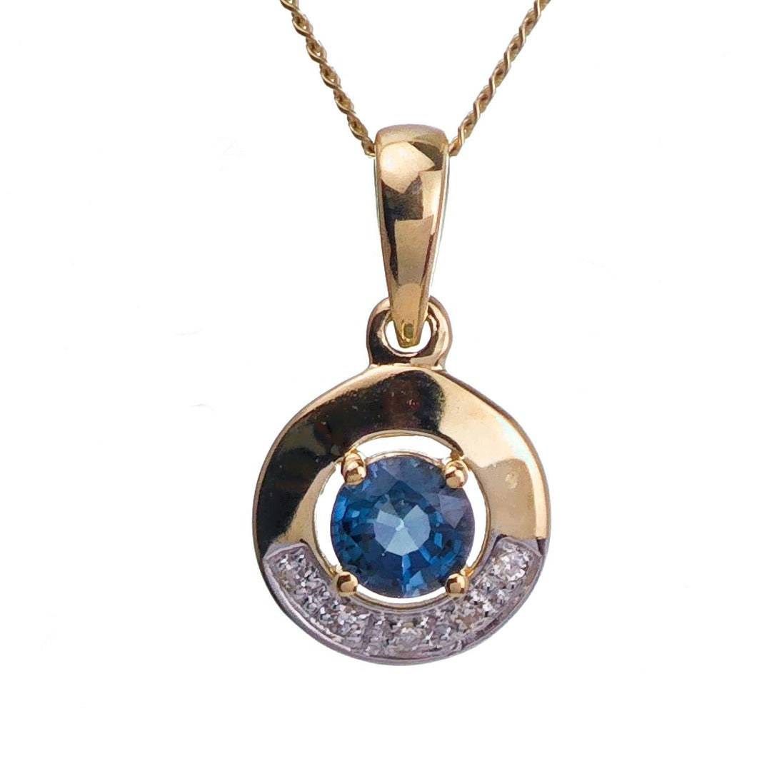 9ct Sapphire Necklace Yellow Gold 0.32ct Blue Round Natural Gemstone