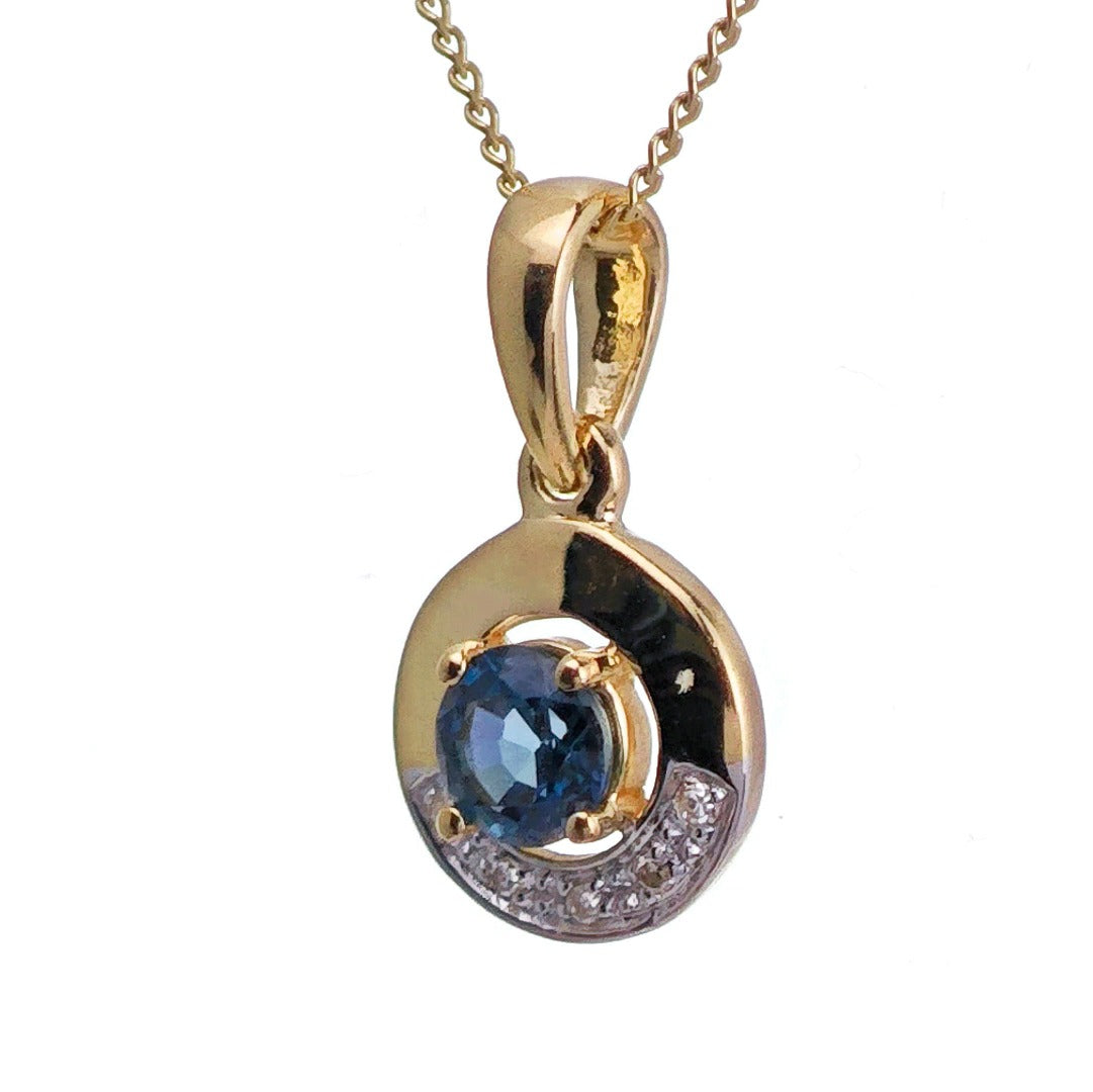 9ct Sapphire Necklace Yellow Gold 0.32ct Blue Round Natural Gemstone
