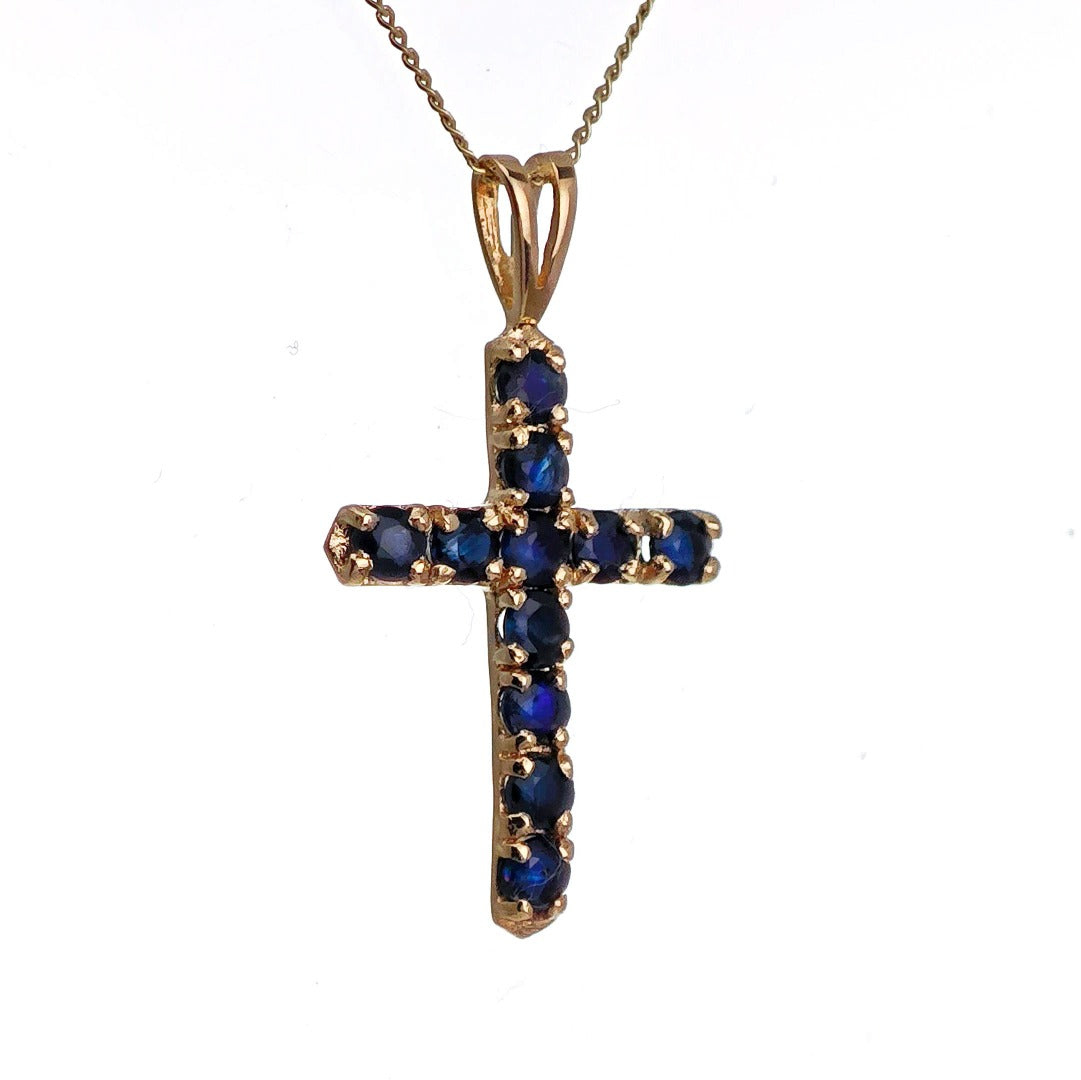 9ct Sapphire Necklace Yellow Gold 0.95ct Blue Round Natural Gemstone