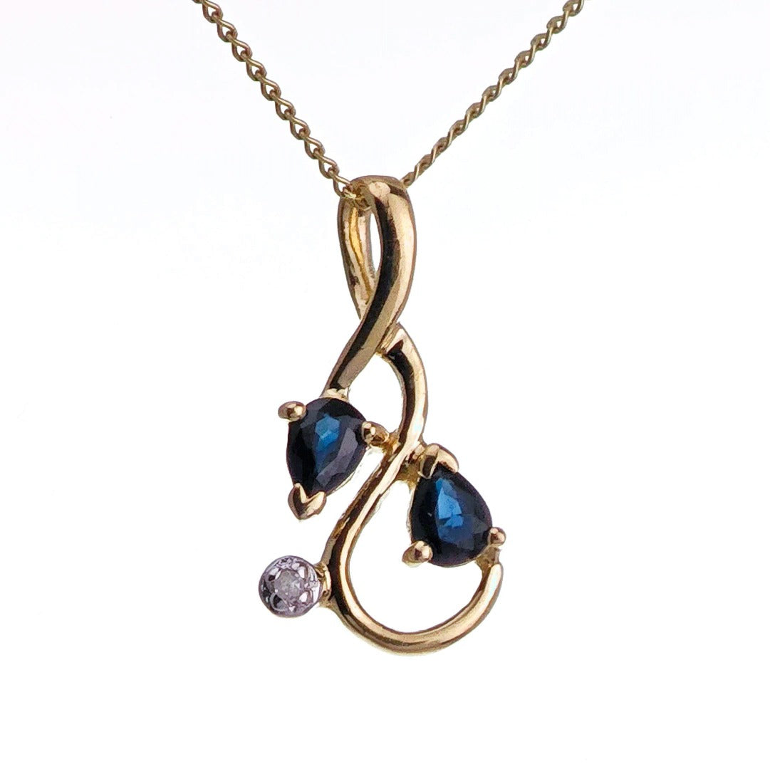 9ct Sapphire Necklace Yellow Gold 0.39ct Blue Pear Natural Gemstone