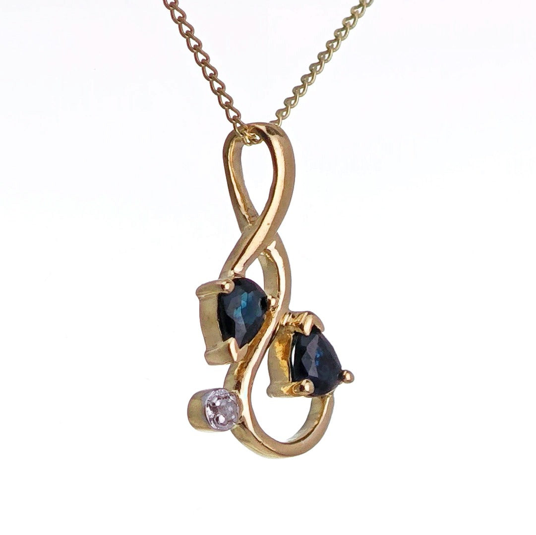 9ct Sapphire Necklace Yellow Gold 0.39ct Blue Pear Natural Gemstone
