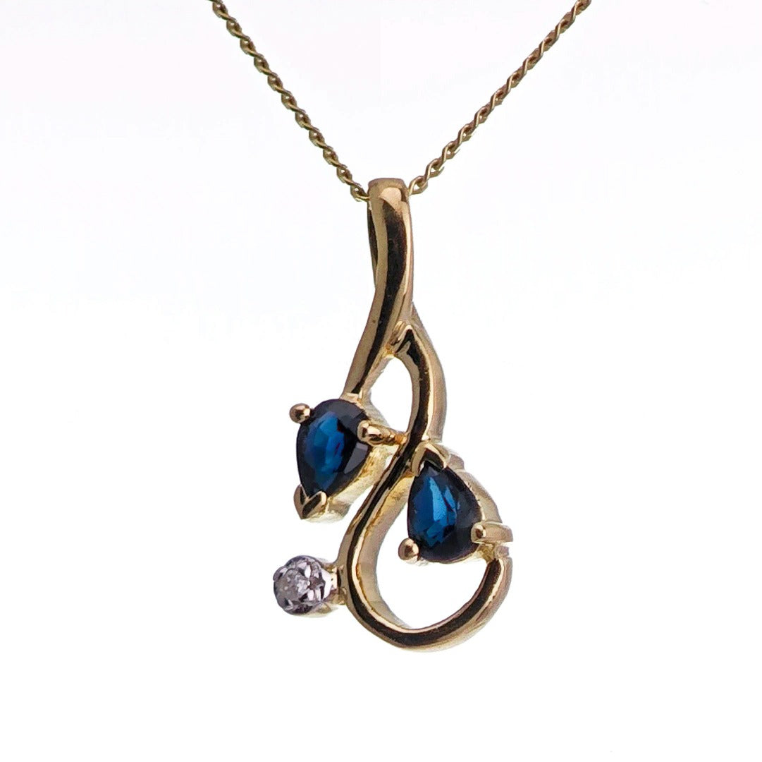 9ct Sapphire Necklace Yellow Gold 0.39ct Blue Pear Natural Gemstone