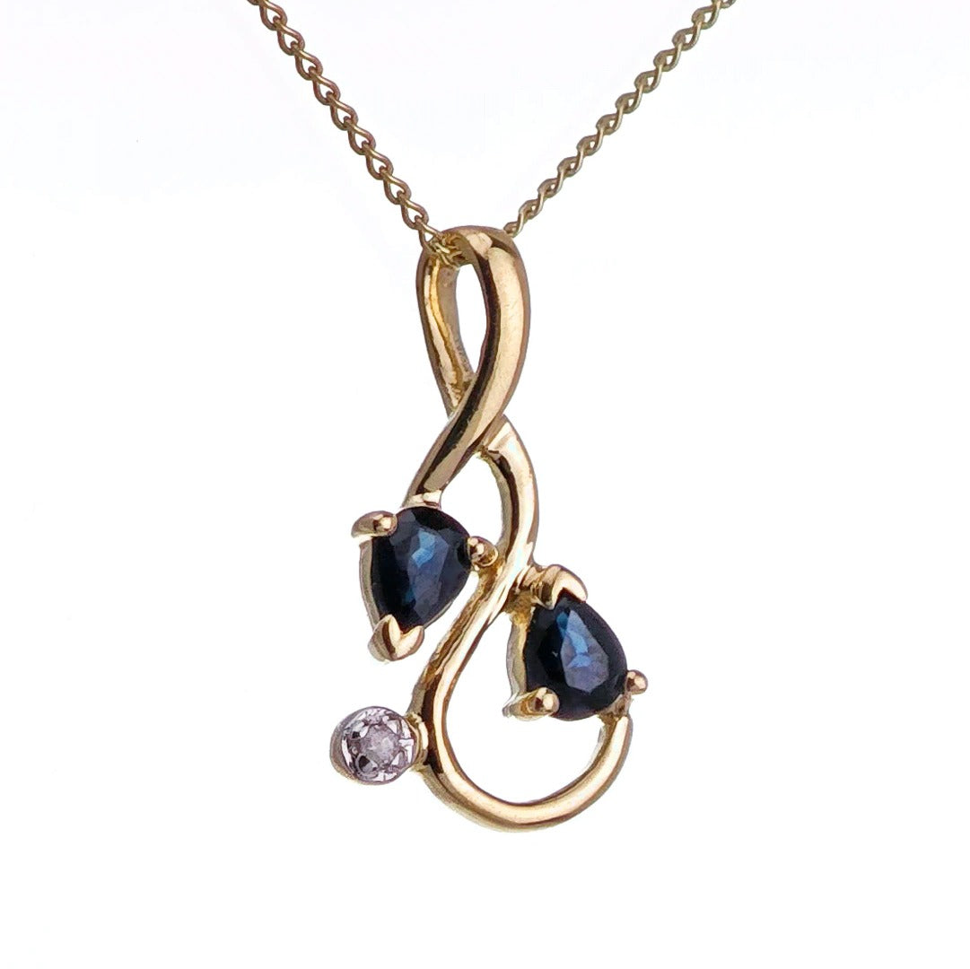 9ct Sapphire Necklace Yellow Gold 0.39ct Blue Pear Natural Gemstone