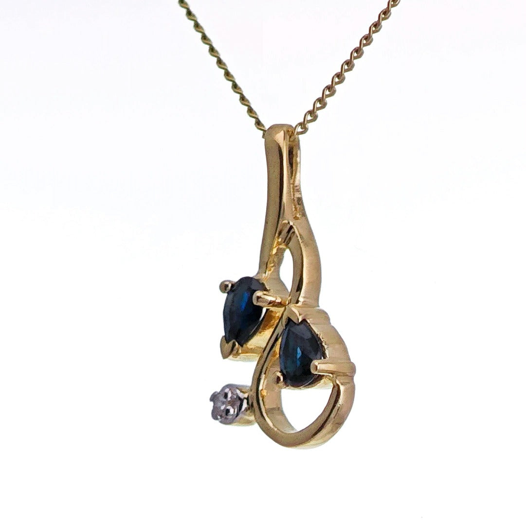 9ct Sapphire Necklace Yellow Gold 0.39ct Blue Pear Natural Gemstone