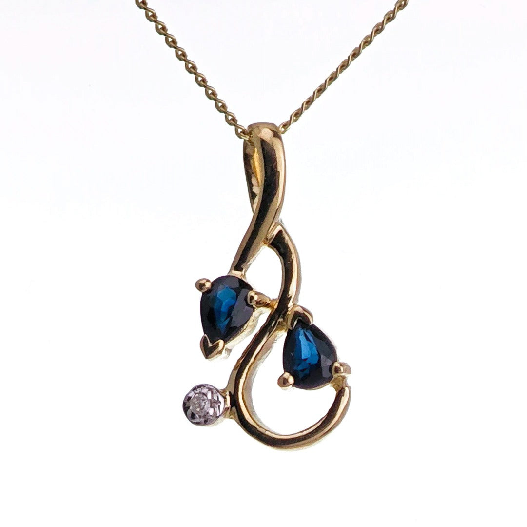 9ct Sapphire Necklace Yellow Gold 0.39ct Blue Pear Natural Gemstone