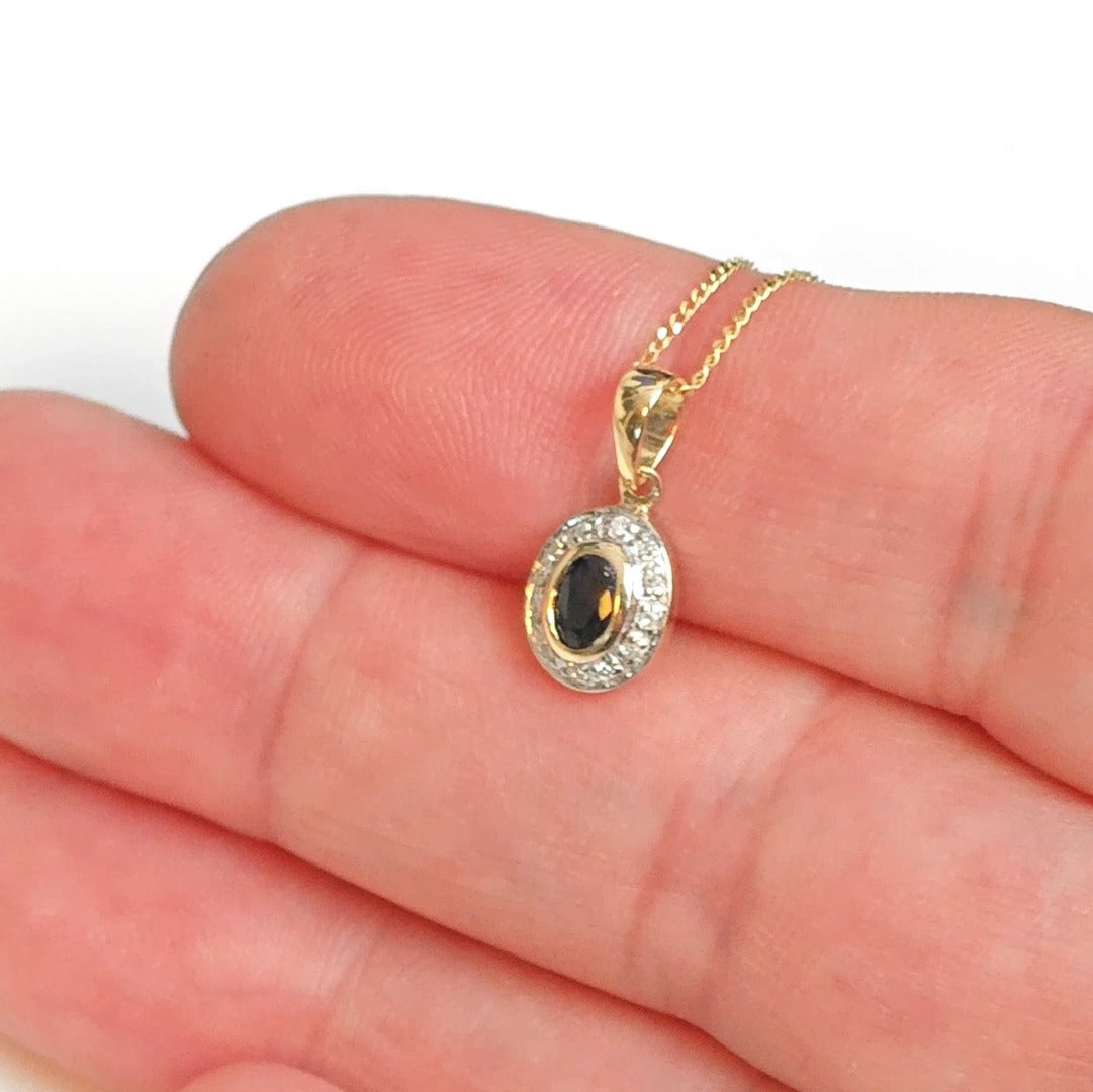 9ct Sapphire Necklace Yellow Gold 0.29ct Blue Oval Natural Gemstone